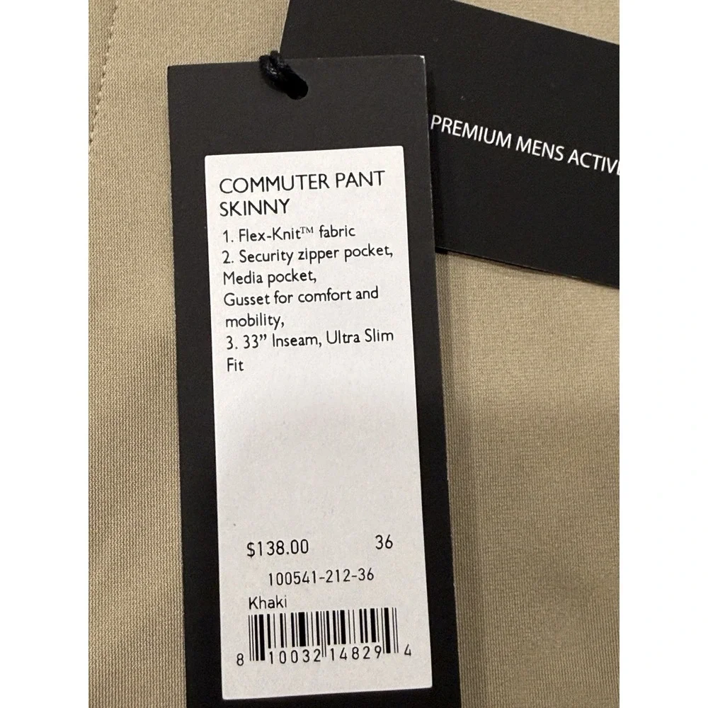 Rhone Commuter Pant Skinny Khaki 100541-212-36 Mens 36 NWT